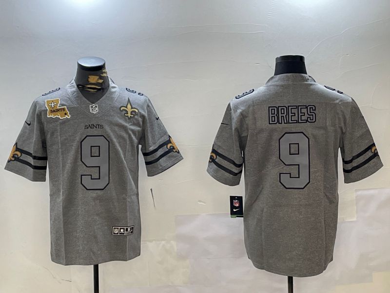 Men New Orleans Saints #9 Brees Grey Throwback 2024 Nike Limited NFL Jersey style 5